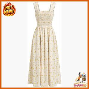 Floral Square Neck Sleeveless Midi Dress Casual Summer A-Line Sundress Chic